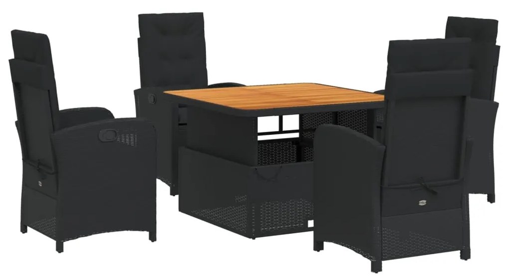 Set da pranzo da giardino 5 pz nero con cuscini in polyrattan