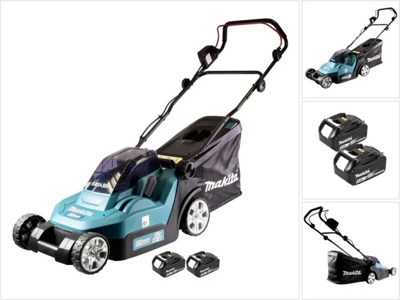 Tosaerba a batteria Makita dlm 432 T2 36 v (2x 18 v) 43 cm senza spazzole + 2x batterie da 5,0 Ah - senza caricabatterie