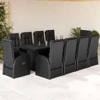 Set da Pranzo da Giardino 11 pz con Cuscini in Polyrattan Nero 3277644