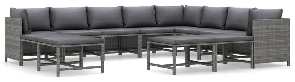 Set divani da giardino 12 pz con cuscini in polyrattan grigio