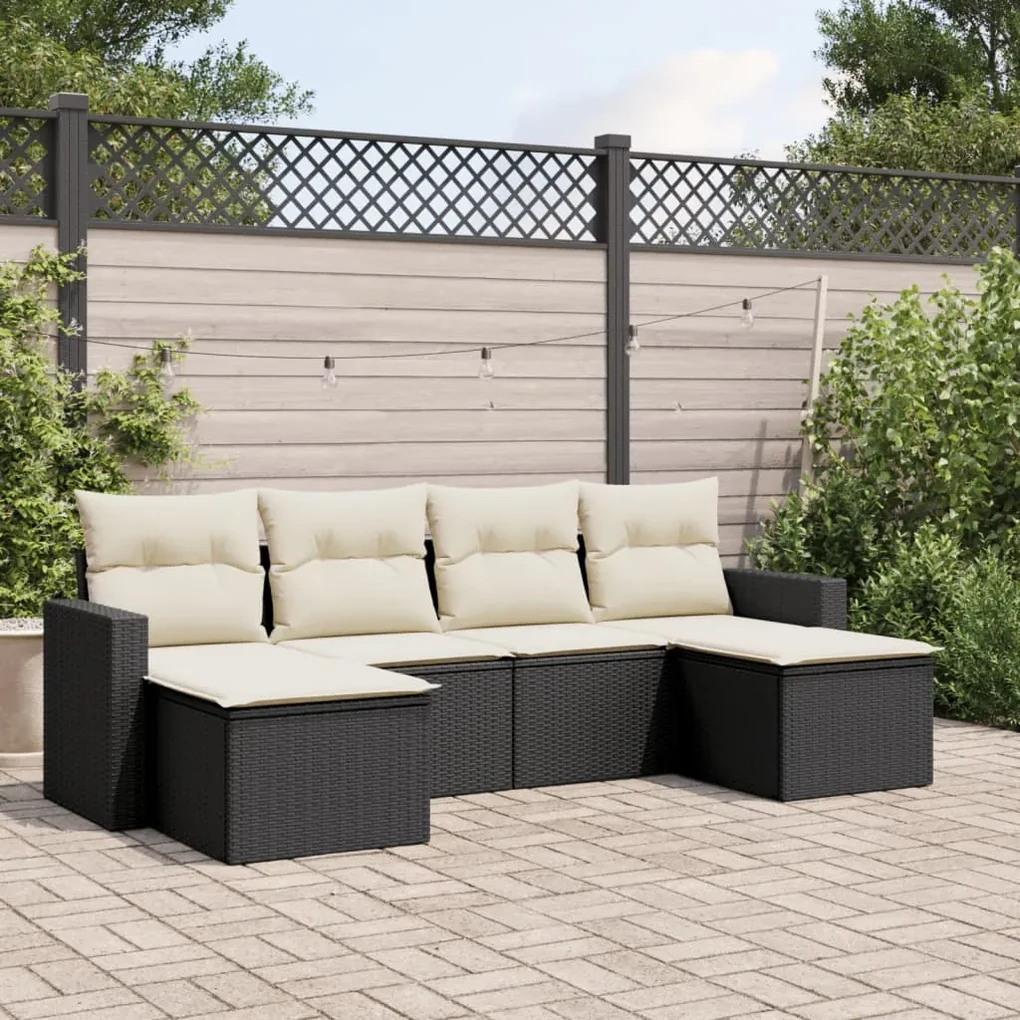 Set divano da giardino 6 pz con cuscini nero in polyrattan
