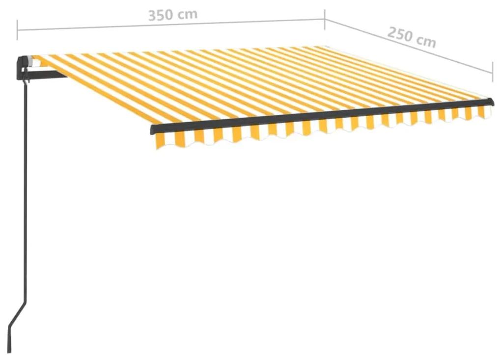Tenda da Sole Retrattile Manuale con LED 3,5x2,5m Gialla Bianca