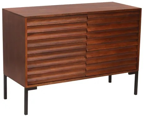 Credenza in legno scuro massello di mango e metallo nero 2 ante L100 cm ONDA