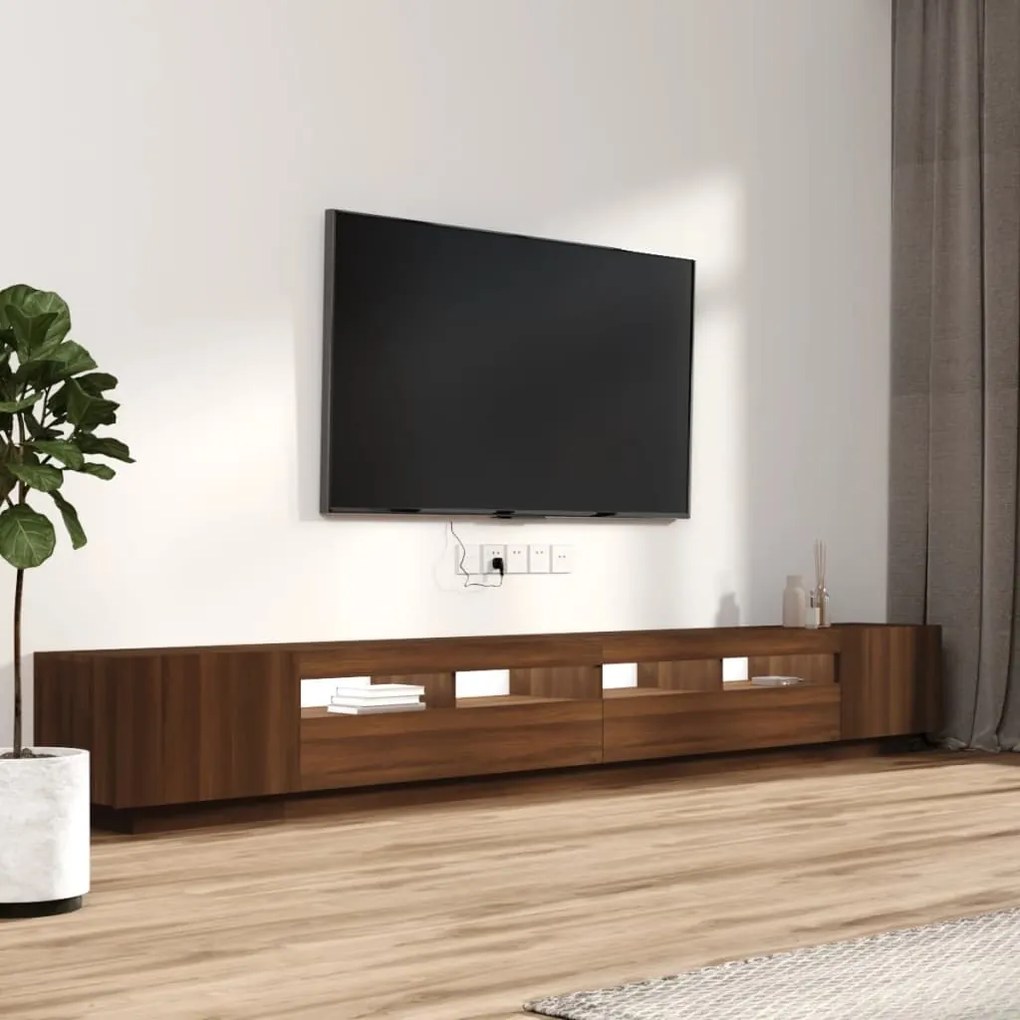 Set mobili tv 3pz con luci led rovere marrone legno multistrato