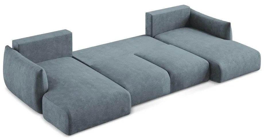 Divano angolare blu allungabile (a U) con rivestimento in ciniglia Leila – Makamii