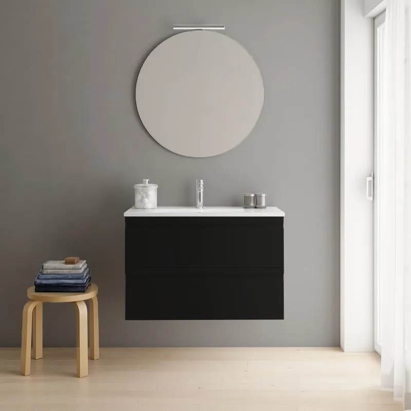 Mobile bagno sospeso con lavabo L 80 x H 56 x P 46 cm grigio grafite opaco in mdf 2 cassetti per vasca centrale Pull, piedini non inclusi