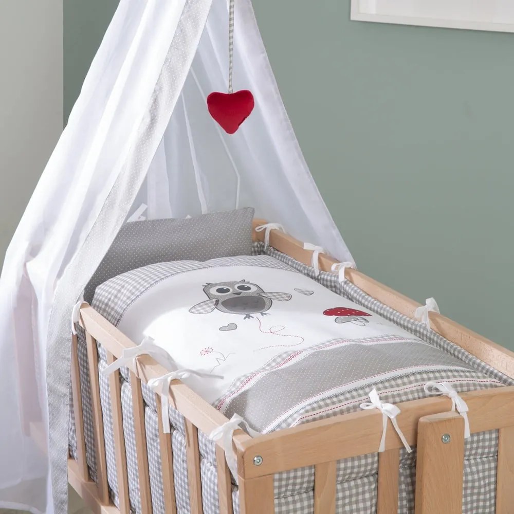 Culla di colore naturale in faggio massiccio con ruote e baldacchino 40x90 cm Adam and Owl – Roba