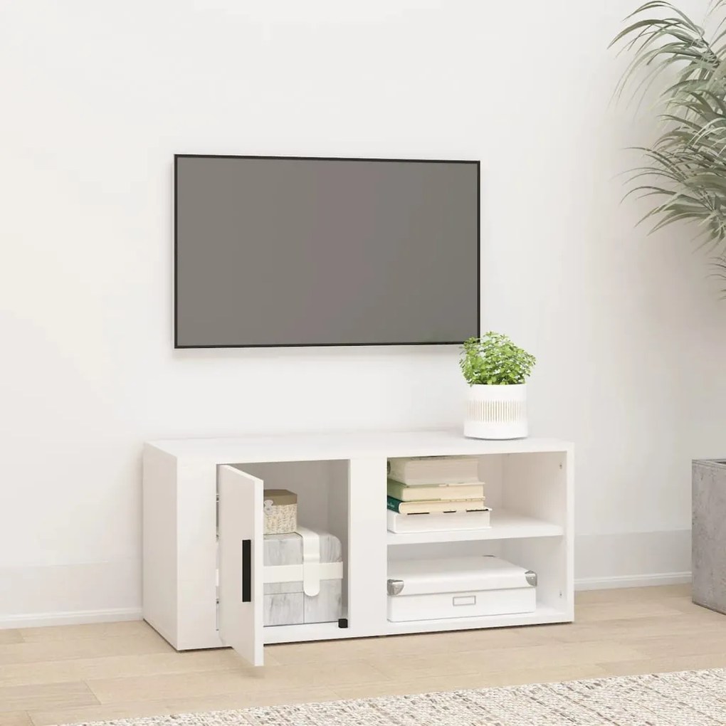 Mobile porta tv bianco 80x31,5x36 cm in legno multistrato