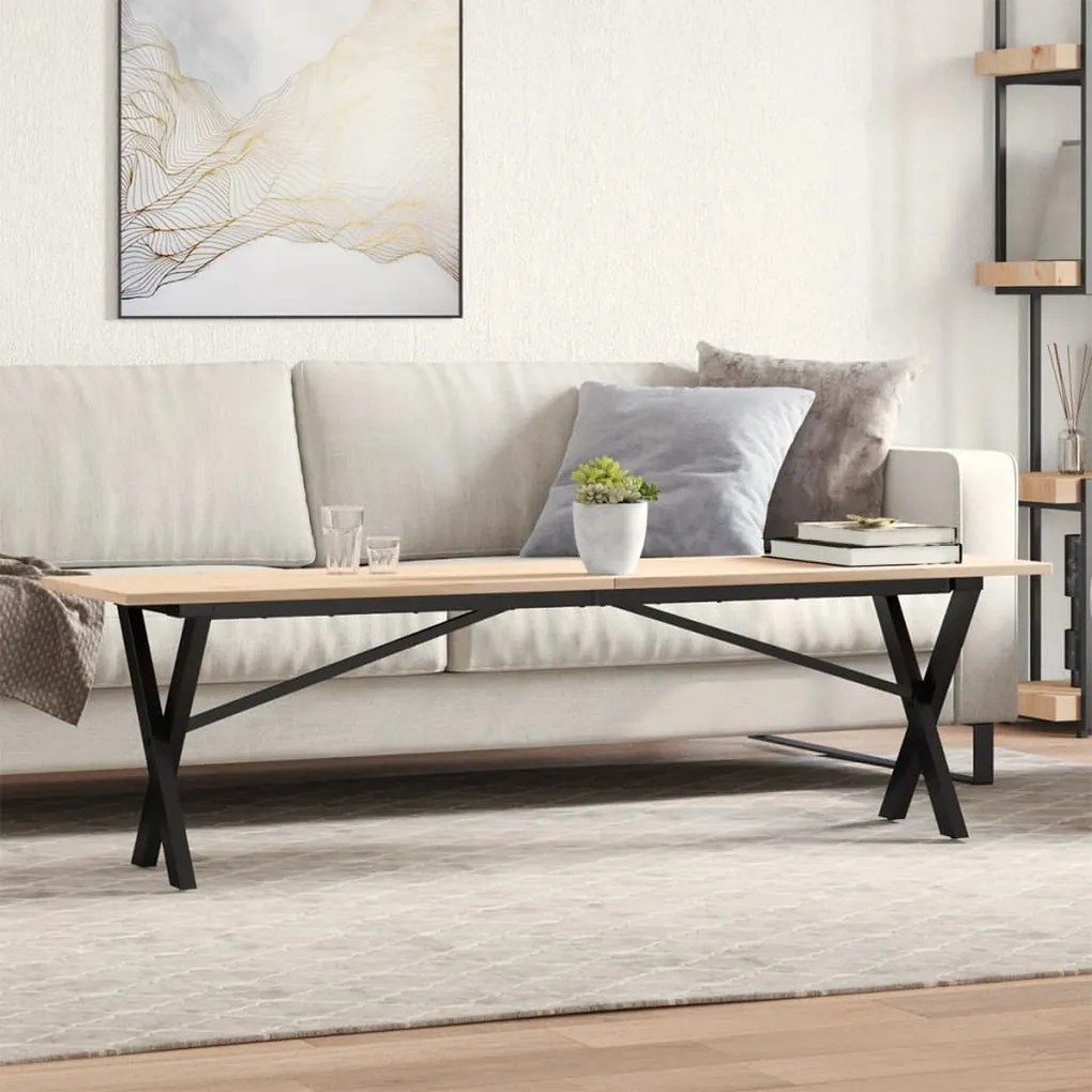 Tavolino Salotto Telaio A X 160x40x45 Cm Legno Pino E Acciaio /