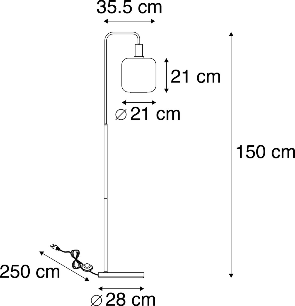 Lampada da terra nera con oro e vetro fumé incl. PUCC - Zuzanna