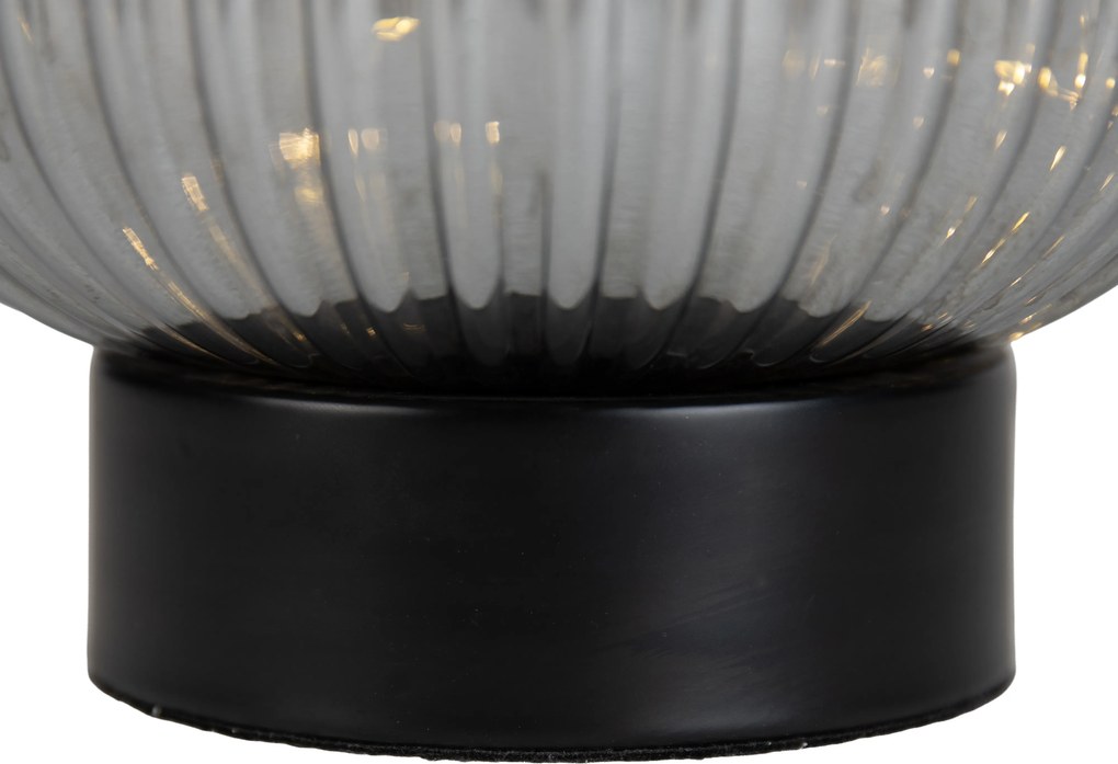 Lampada da tavolo Art Déco nera con vetro fumé e cavo E27 incluso - Karel