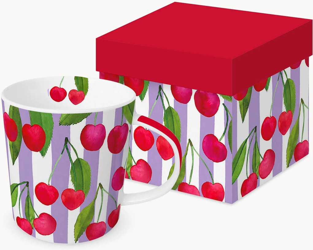 Tazza in New Bone China Cherry & Stripes