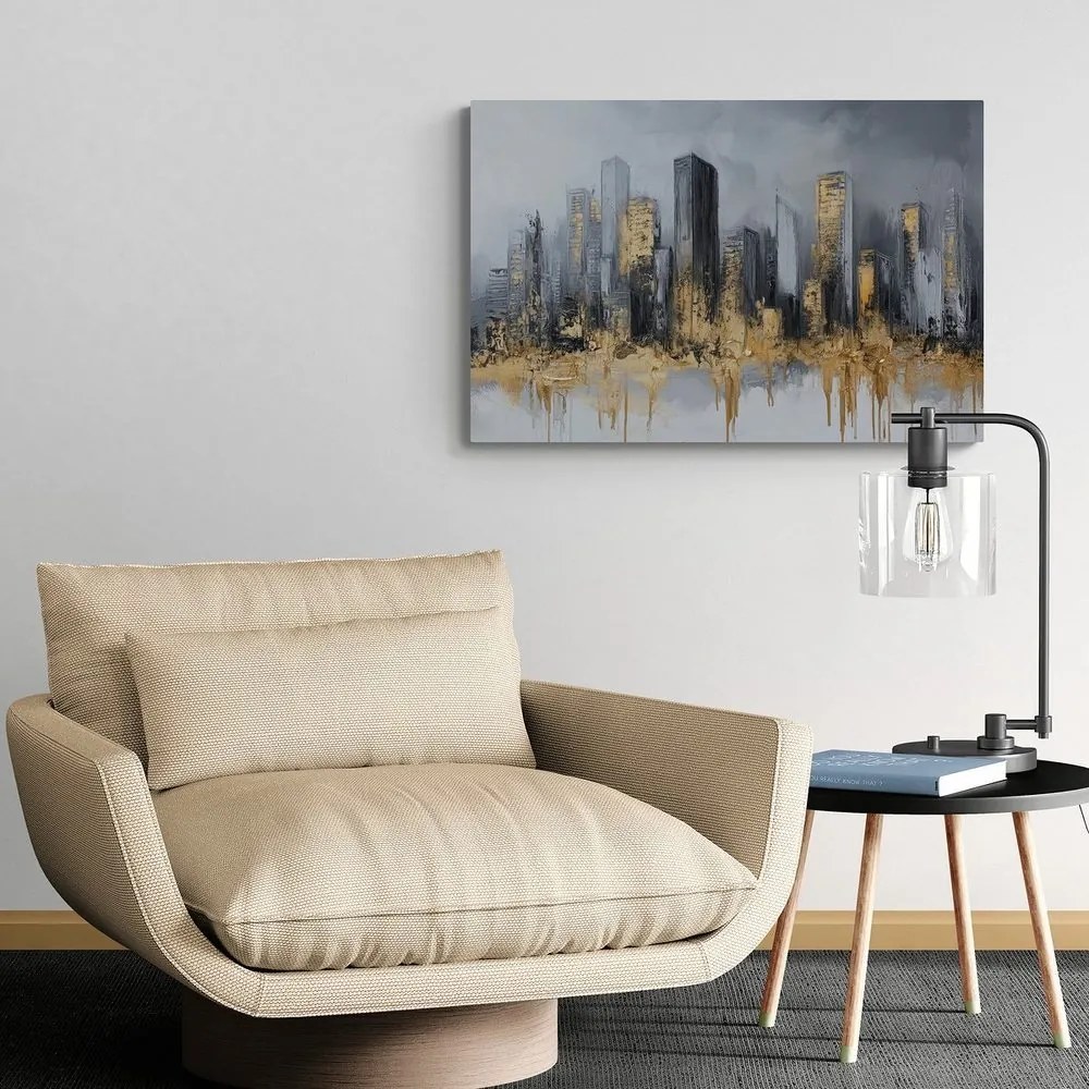Quadro su tela – Panorama di grattacieli in oro e grigio