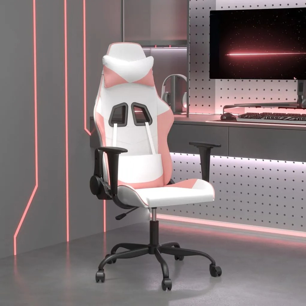 Sedia da gaming bianco e rosa in similpelle