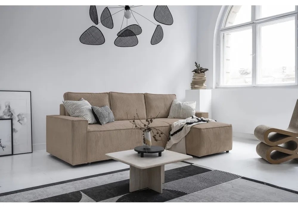 Divano letto angolare in velluto a coste beige Brave Dave - Miuform