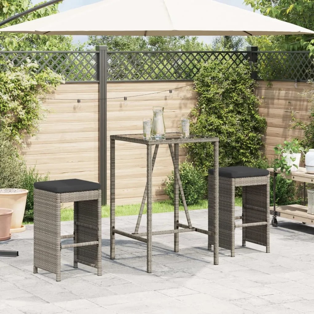 Sgabelli da bar con cuscini 2 pz grigi in polyrattan