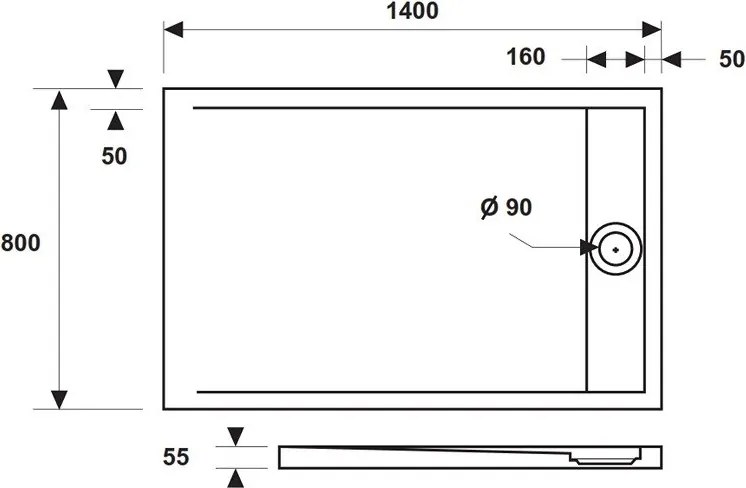 Piatto doccia 80x140 acrilico con canalina in acciaio - KAMALU