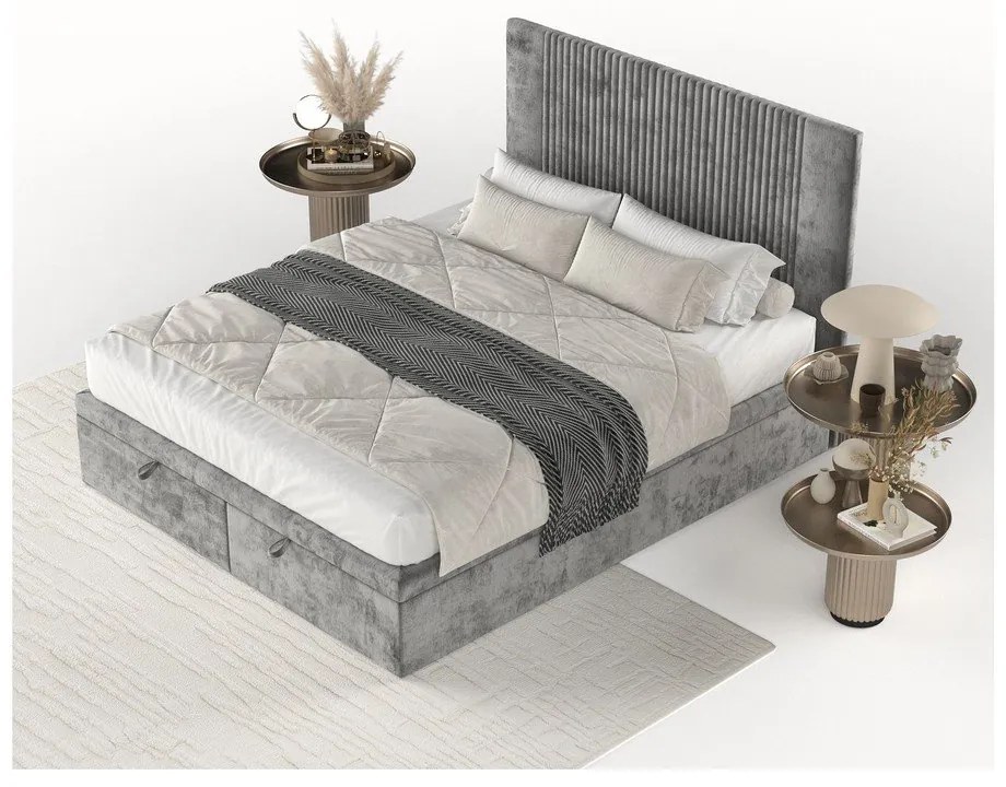 Letto matrimoniale imbottito grigio con spazio contenitivo 200x200 cm Mavel - Maison de Rêve