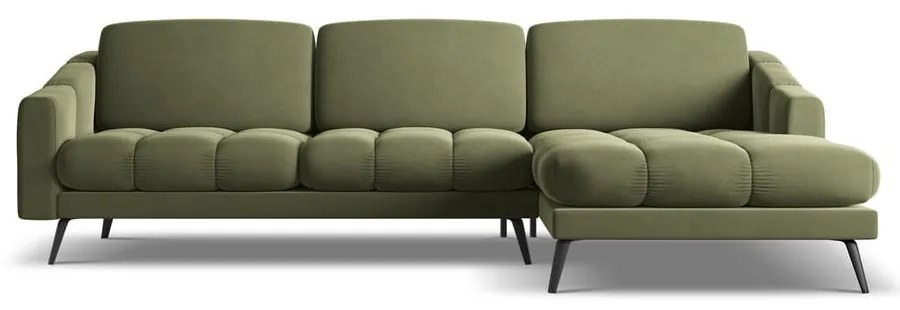 Divano angolare verde (con penisola a destra) con rivestimento in velluto Nalu – Makamii
