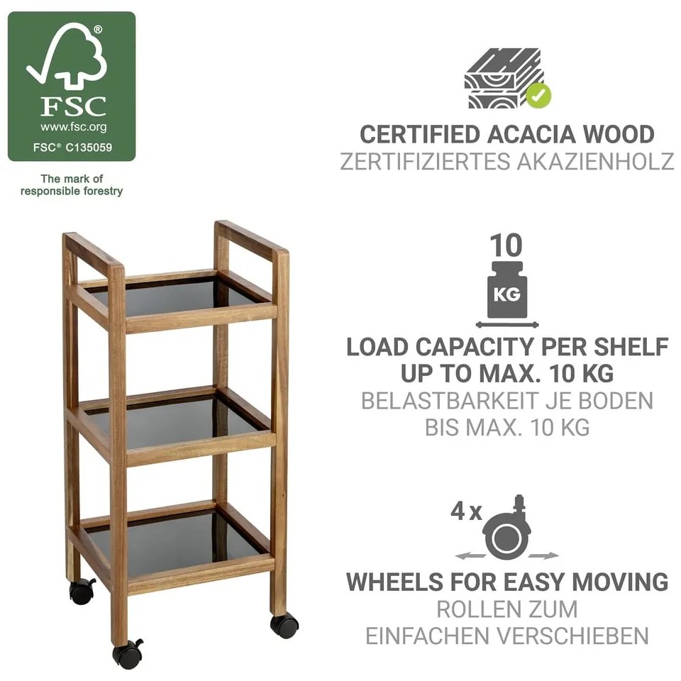 Scaffale per il bagno nero/di colore naturale in acacia massiccia 35x76,5 cm Fondi – Wenko