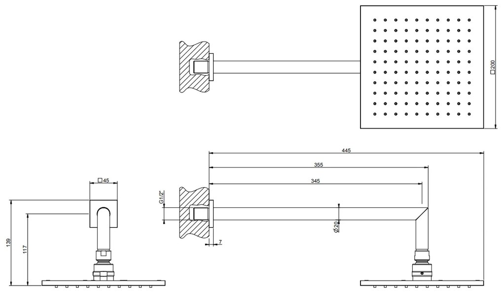 Soffione Doccia 20x20 con braccio a Parete orientabile Anticalcare Cromo Shower 472860 Gessi Emporio