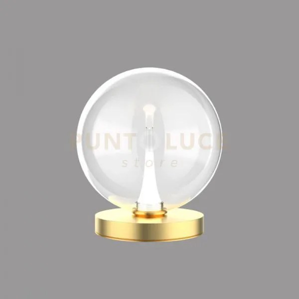 Lampada da tavolo bolla, metallo oro +  vetro trasparente, led 4,5w...
