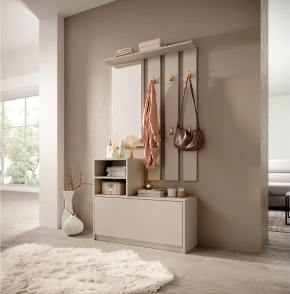 Mobile Da Ingresso  Con Scarpiera Appendiabiti E Specchio Lind Tortora