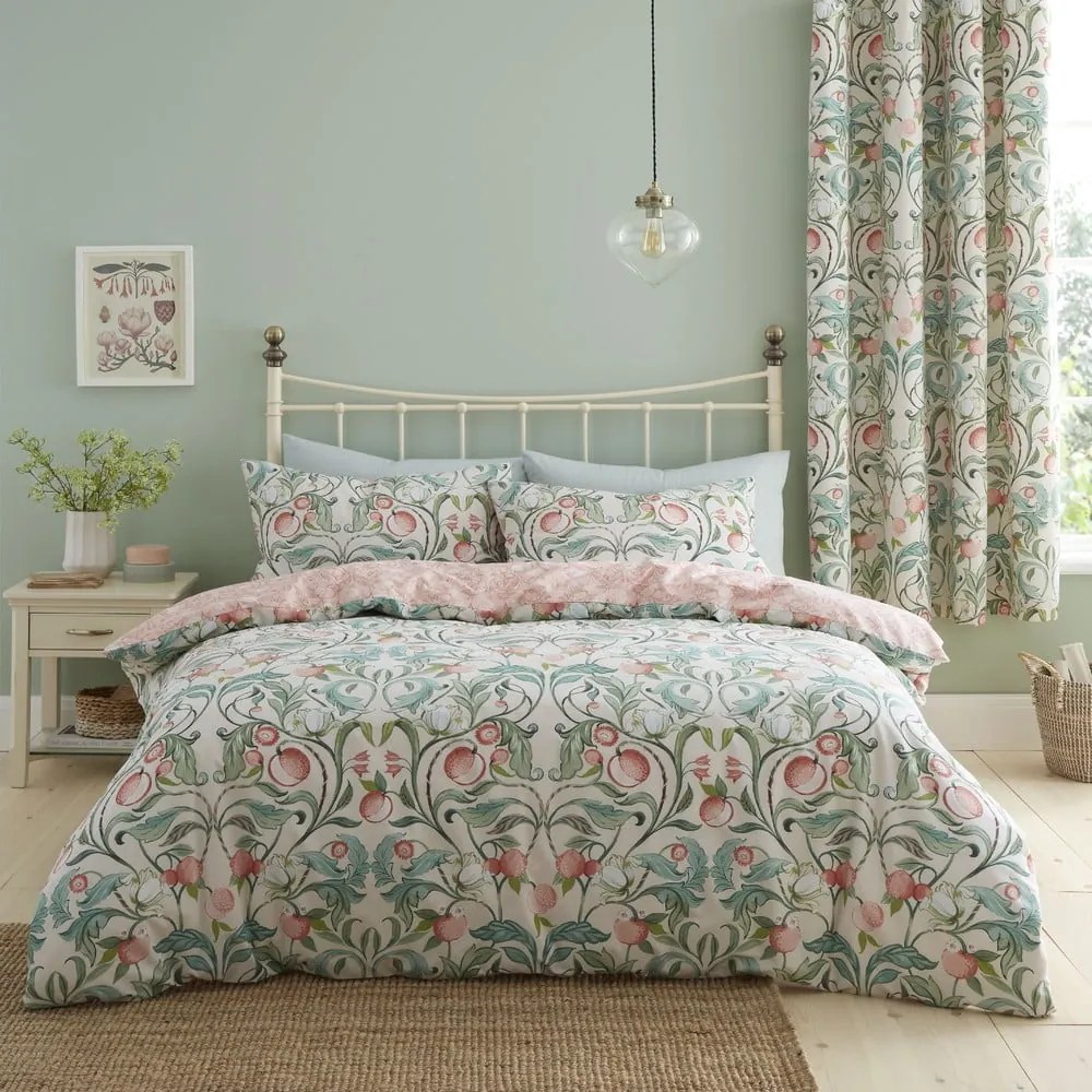 Biancheria da letto singola verde-rosa 135x200 cm Clarence Floral - Catherine Lansfield