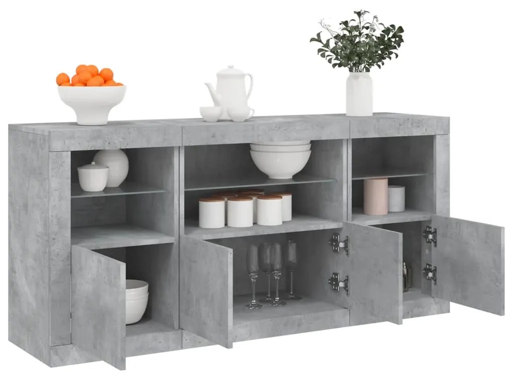 Credenza con luci led grigio cemento 142,5x37x67 cm