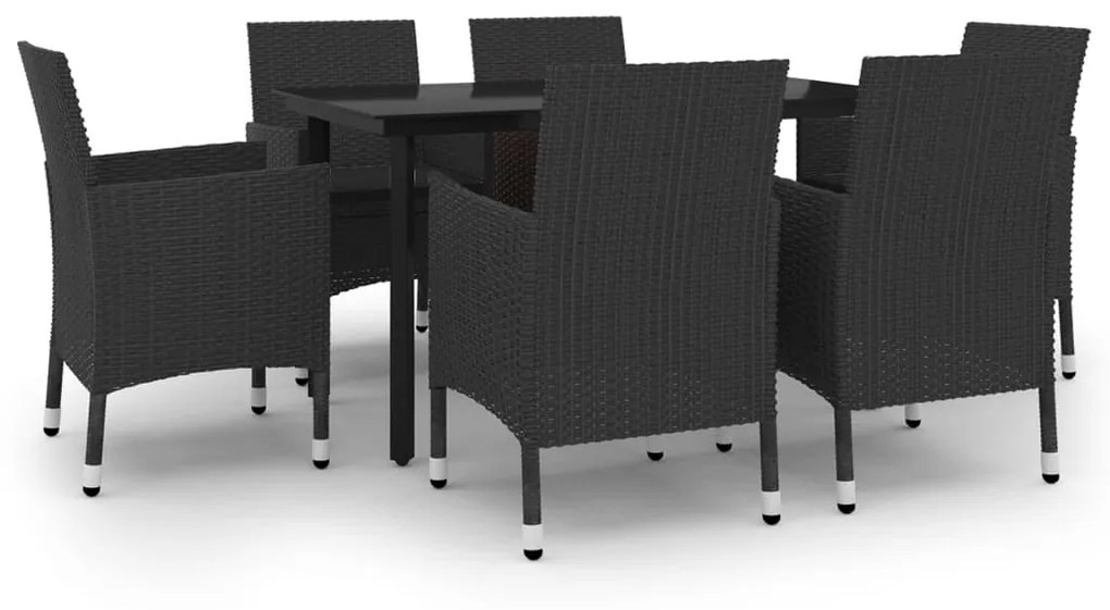 Set da pranzo da giardino 7 pz con cuscini polyrattan e vetro