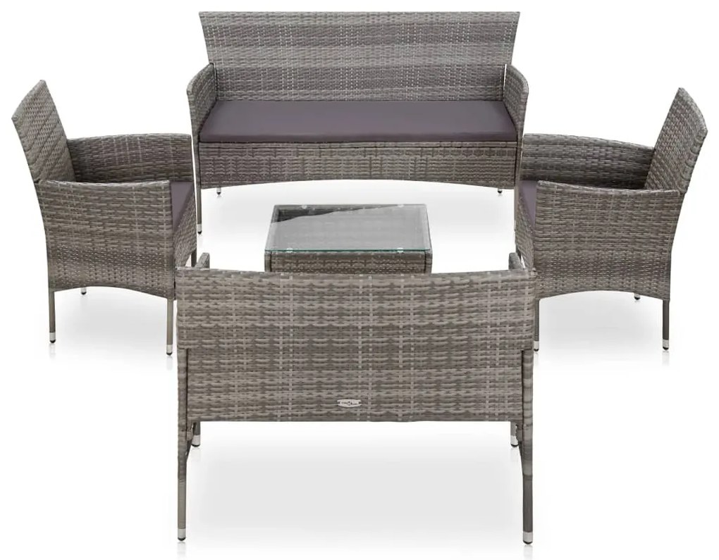 Set divani da giardino 5 pz con cuscini in polyrattan grigio