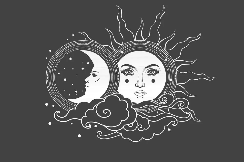 Quadro su tela – Armonia tra sole e luna in bianco e nero