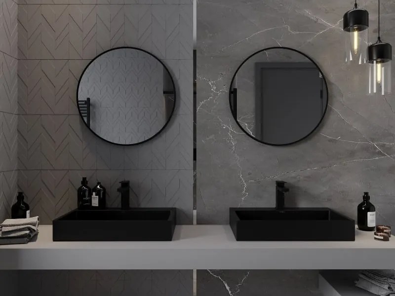Mexen Loft specchio da bagno rotondo 60 cm, cornice nera - 9850-060-060-000-70