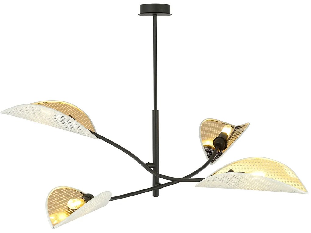 Sospensione Nordica 4 Luci Ares In Acciaio Nero Bianco E Oro Bracci Regolabili