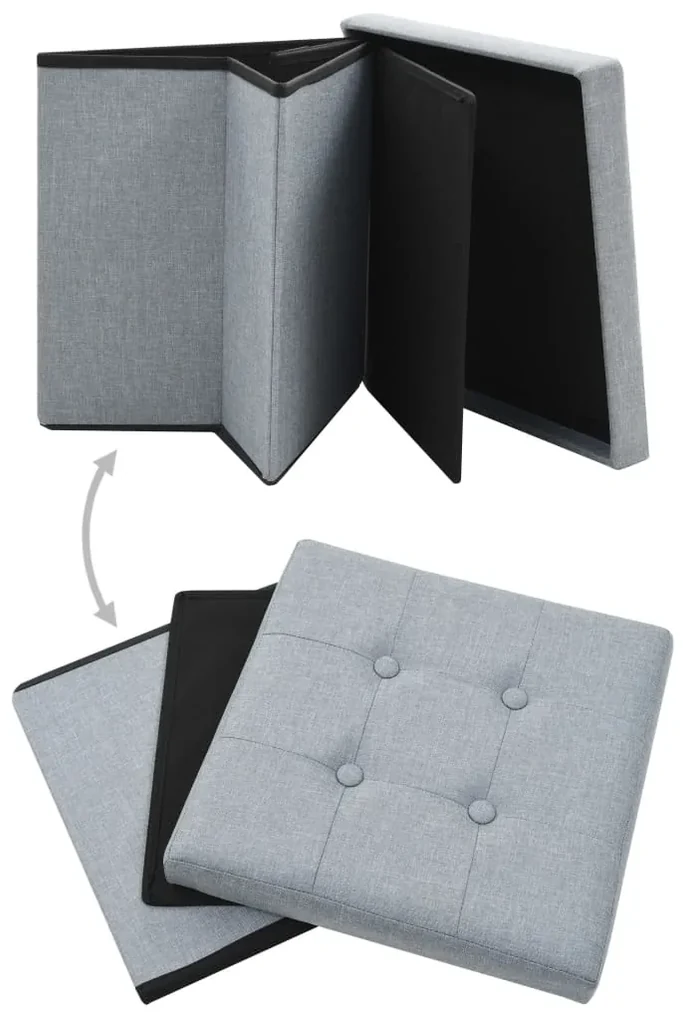Pouf pieghevole con contenitore grigio chiaro in simil lino