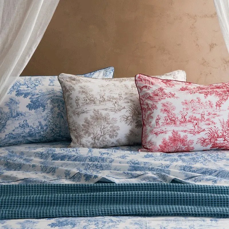 Lenzuola matrimoniali Toile de Jouy Biancoperla in cotone  Colore Blu, Dimensioni e Misure Matrimoniale