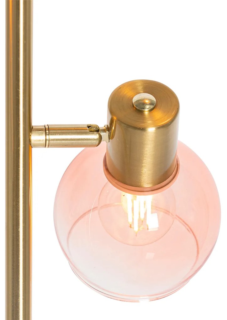 Lampada da terra Art Déco oro con vetro rosa 3 luci - Vidro