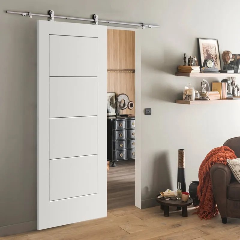 Porta scorrevole reversibile Ribera in mdf bianco, L 93 x H 215 cm, con binario Toledo