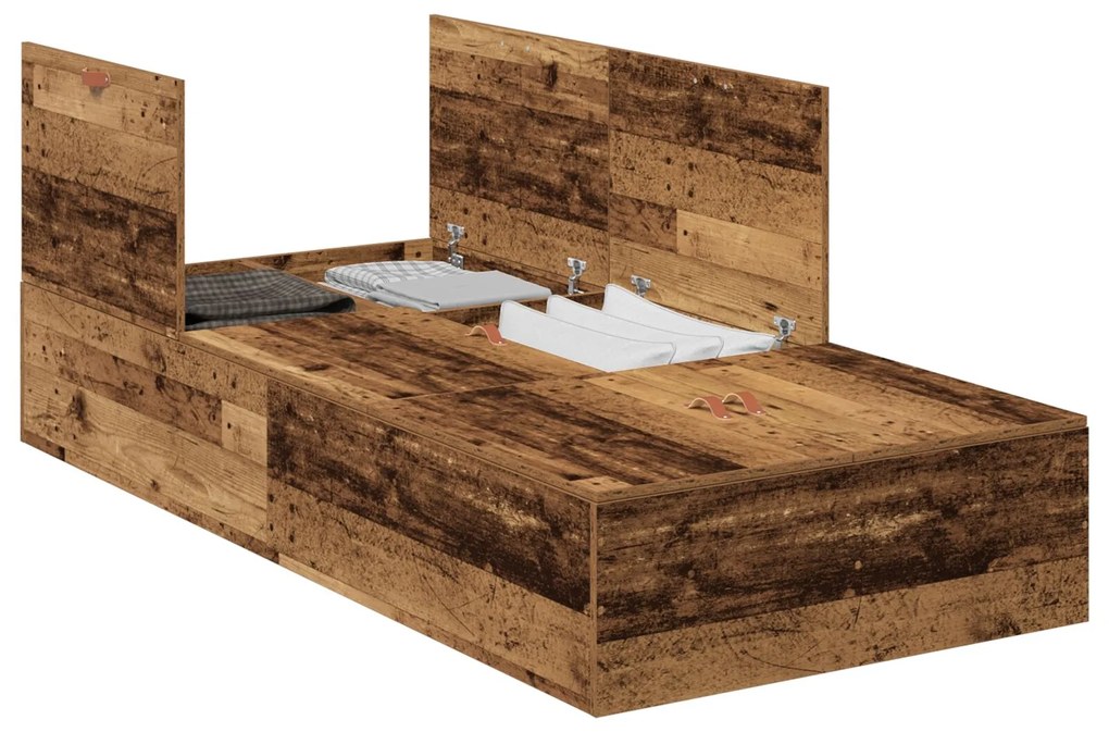 Struttura letto con contenitore in legno invecchiato 80x200 cm