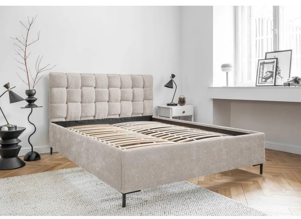 Letto matrimoniale imbottito beige con rete inclusa 180x200 cm Eve – Miuform