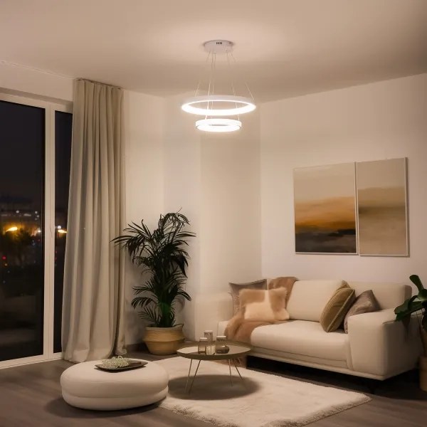 Brilagi - Lampadario LED dimmerabile a sospensione con cavo FALCON SLIM LED/68W/230V Ø 50 cm bianco + telecomando