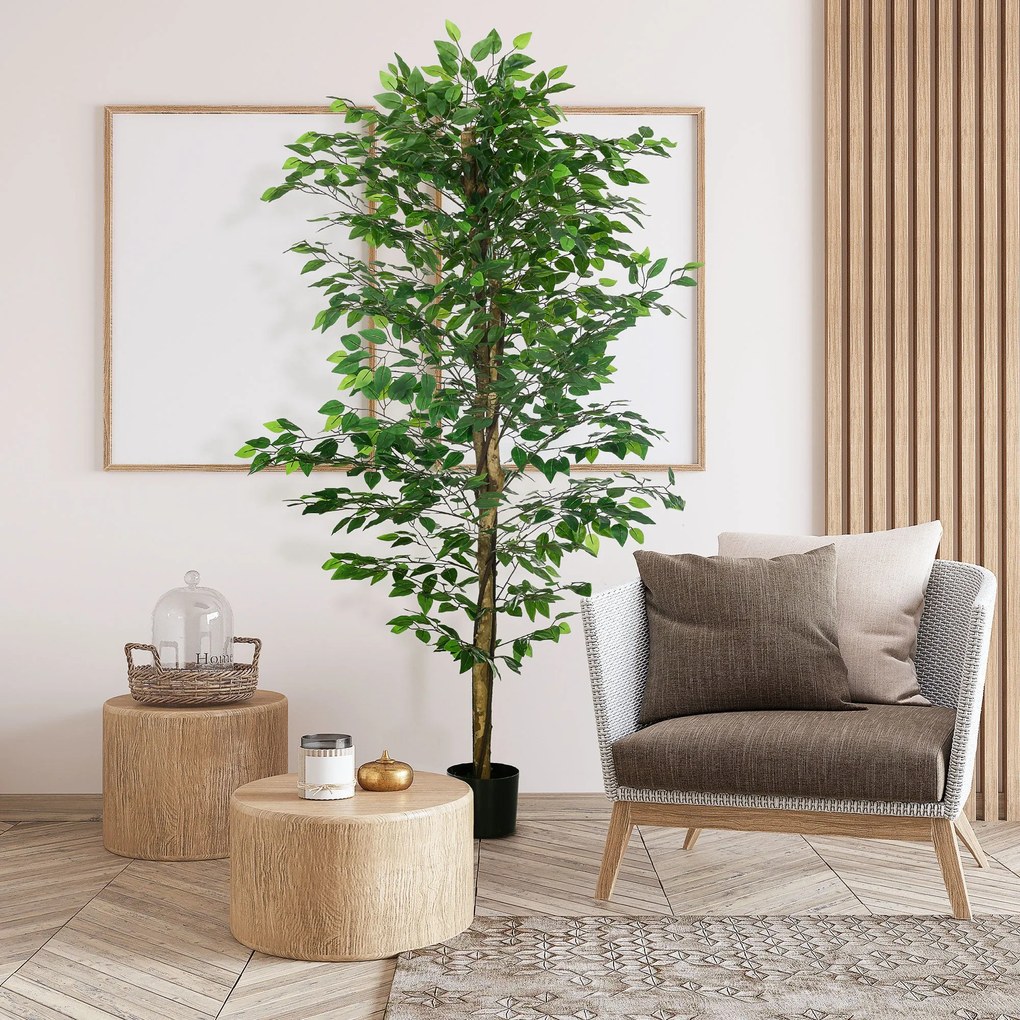 Pianta Artificiale di Ficus con Vaso per Interni ed Esterni 180 cm Verde...
