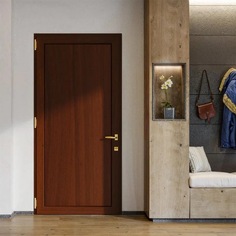 Portoncino d'ingresso DOLCETTI in Pvc con pannello liscio L 80 x H 210 cm in PVC noce, apertura spingere a sinistra, falso telaio non incluso