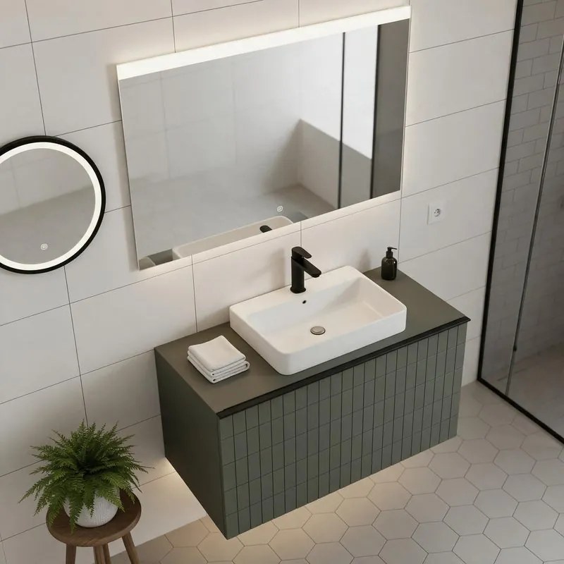 Mobile da bagno sospeso sotto lavabo Pixel grid 1 cassetto L 80 x H 40 x P 45.5 cm grigio laccato carbone opaco, con maniglia alluminio nero opaco