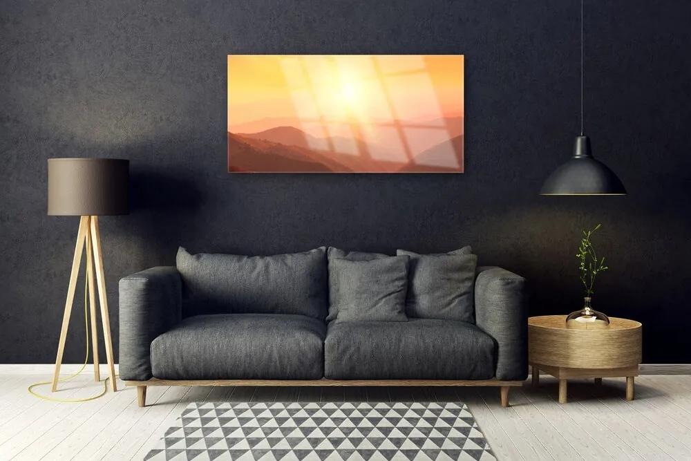 Quadro acrilico Paesaggio di montagna del sole 100x50 cm