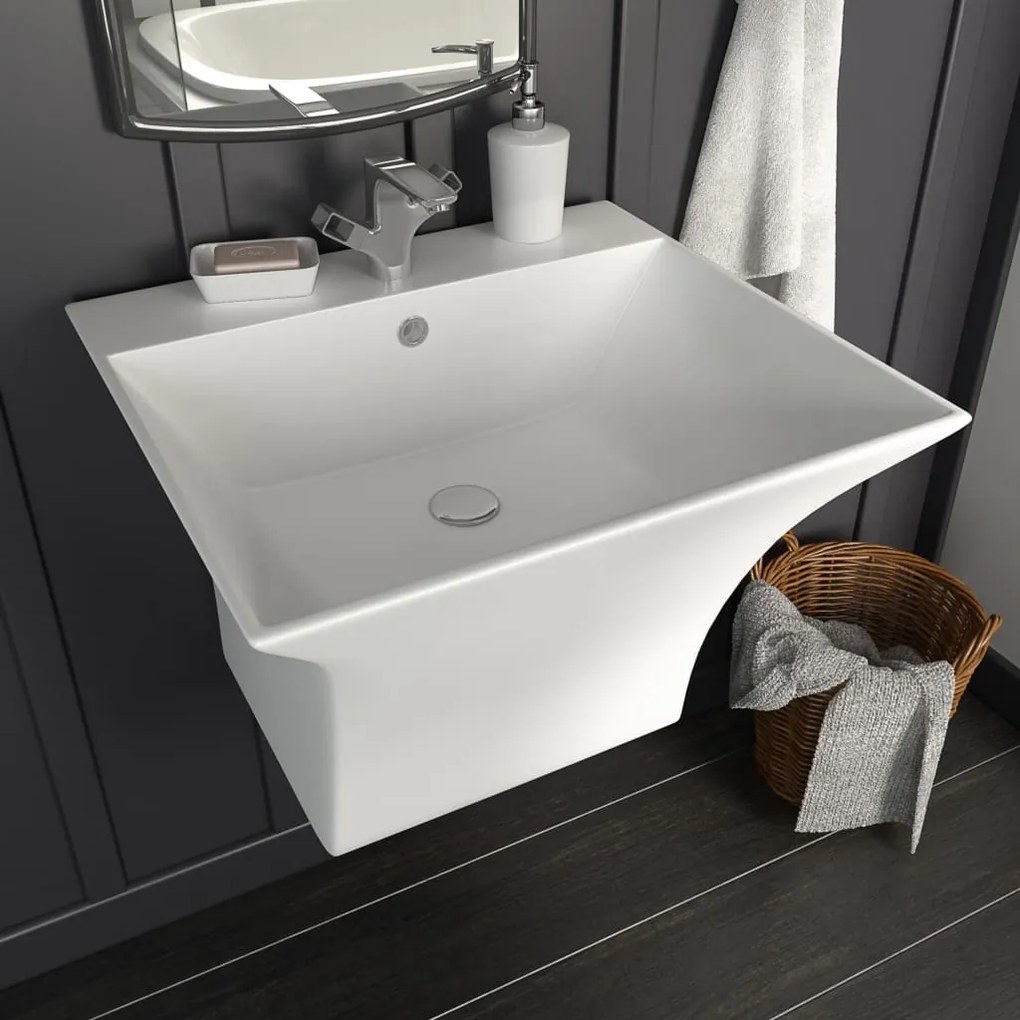 Lavabo A Parete İn Ceramica Bianco 500x450x410 Mm /