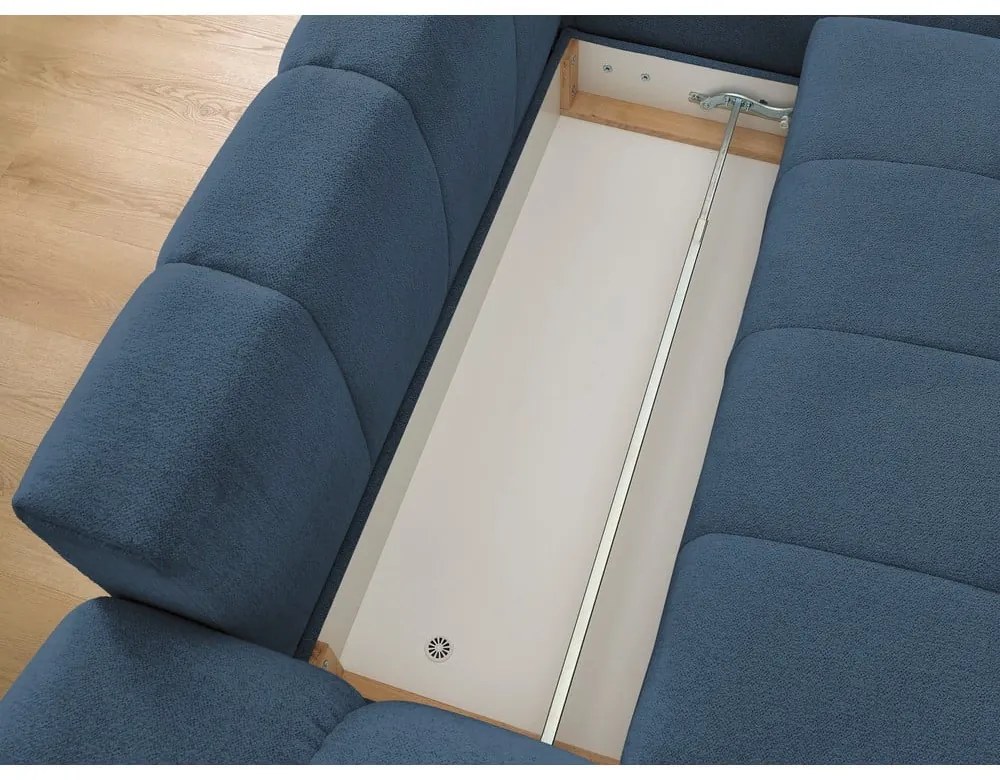 Divano angolare blu scuro allungabile e con contenitore (penisola a destra/chaise lounge) con rivestimento in ciniglia Everest – Bobochic Paris