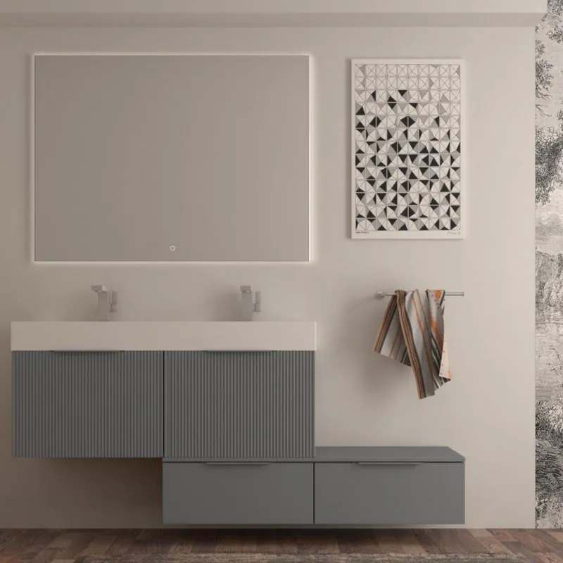 Mobile da bagno sospeso sotto lavabo Modula di BADEN HAUS L 120 x H 43 x P 44 cm grigio nuvola cannettato opaco, 2 cassetti