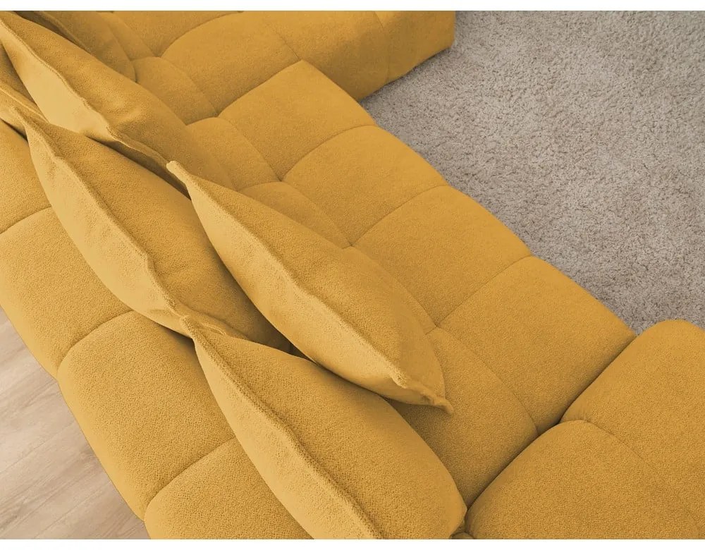 Divano angolare color senape allungabile e con contenitore (penisola a destra/chaise lounge) con rivestimento in ciniglia Everest – Bobochic Paris