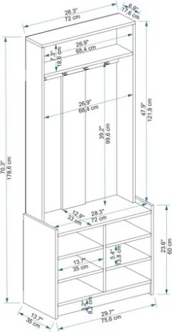 Mobile Ingresso 75 Cm Con Appendiabiti E Vani A Giorno Erik Rovere E Bianco